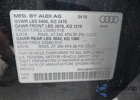 2018 Audi Q5 2.0T Premium/2.0T Tech Premium from USA, damaged, VIN WA1ANAFY3J2172631
